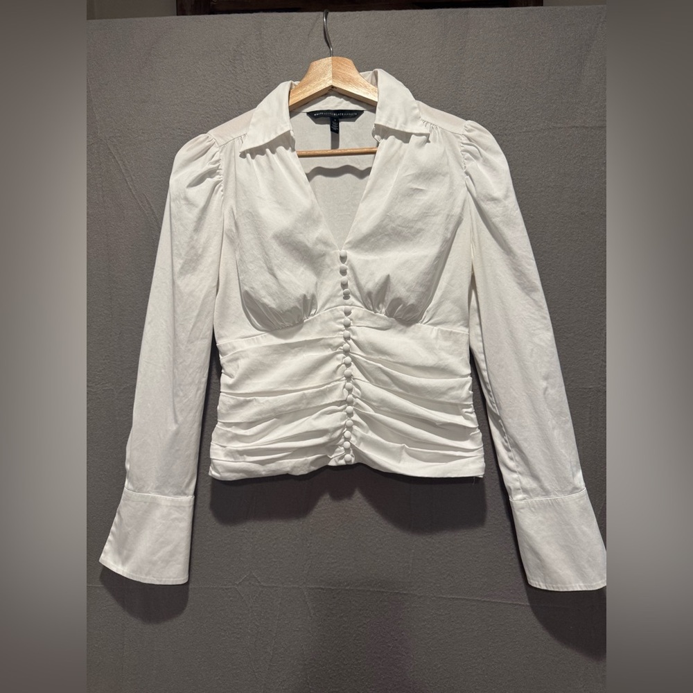 White House Black Market White Ruched Blouse